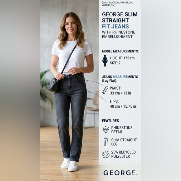 George Denim - George Women's Gray Rhinestone Straight Leg Jeans